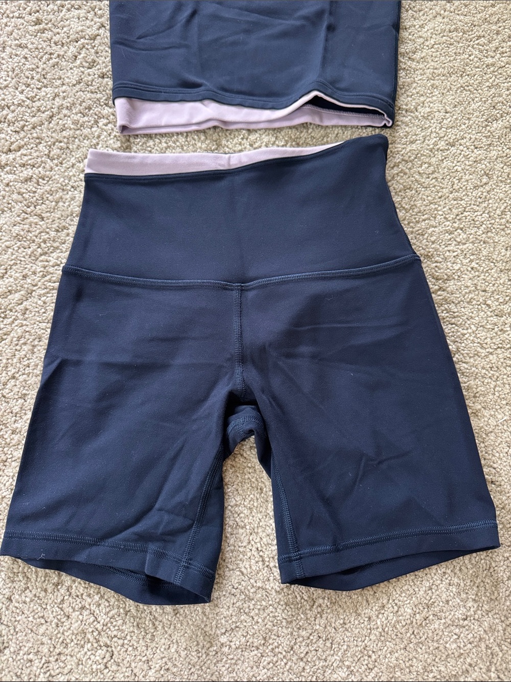 LULULEMON Navy Blue Purple Cropped Tee and Short Set 2/XXS - Picture 4 of 6